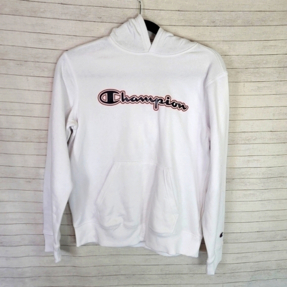 CHAMPION WHITE LOGO HOODIE, SZ LARGE - Picture 2 of 14